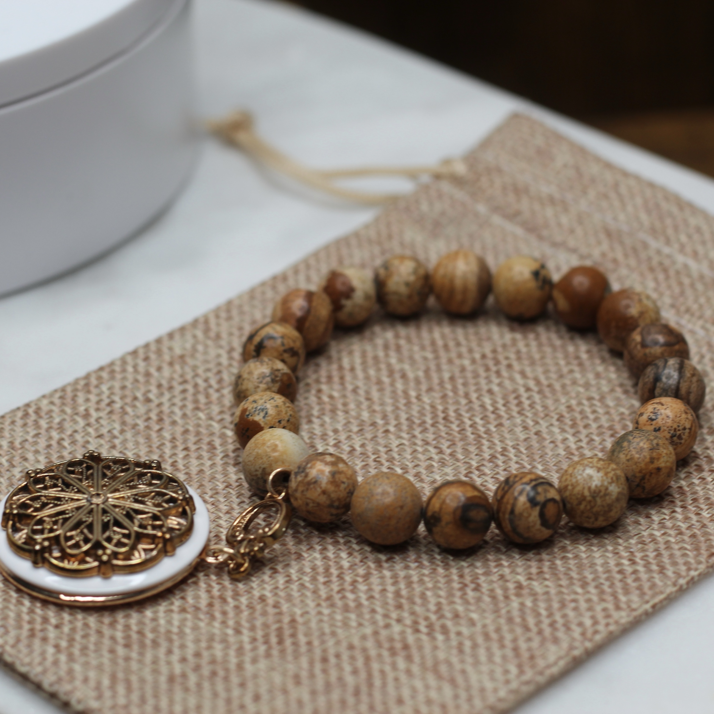 Picture Jasper Locket Charm Bracelet